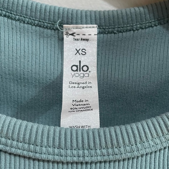 ALO yoga Ribbed Short Sleeve Top in soft seagrass. - Picture 6 of 6